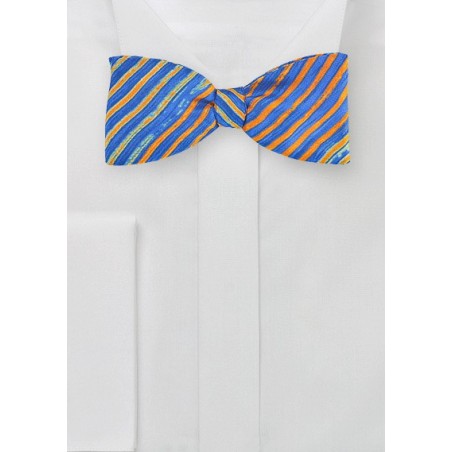 Tie Dye Striped Bow Tie in Orange and Blue