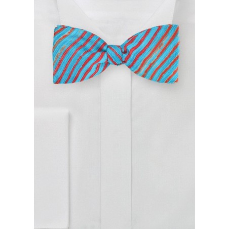 Aqua and Orange Striped Bow Tie