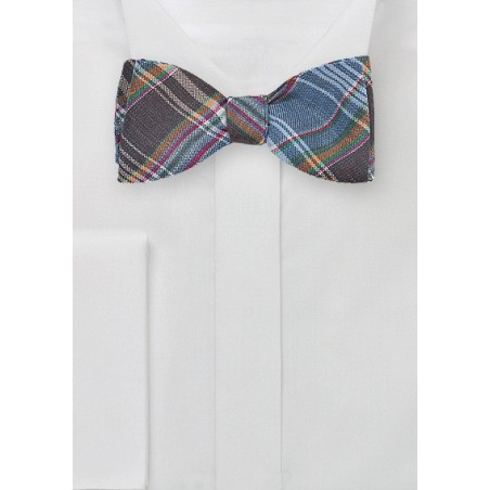 Autumn Madras Bow Bow Tie in Brown and Blue