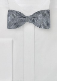 Black and White Glen Check Silk Bow Tie