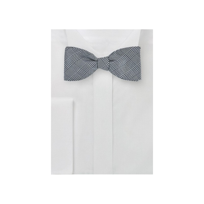 Black and White Glen Check Silk Bow Tie