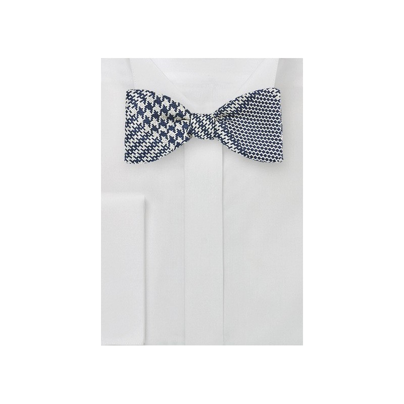 Bold Prince of Wales Check Bow Tie in Dark Navy