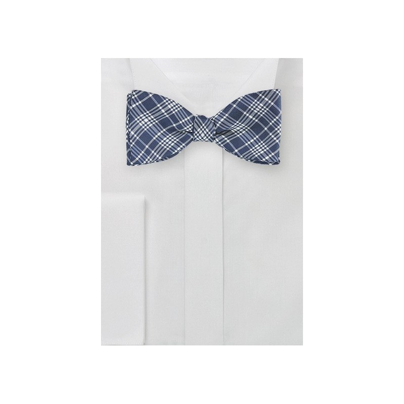 Navy and Silver Check Bow Tie