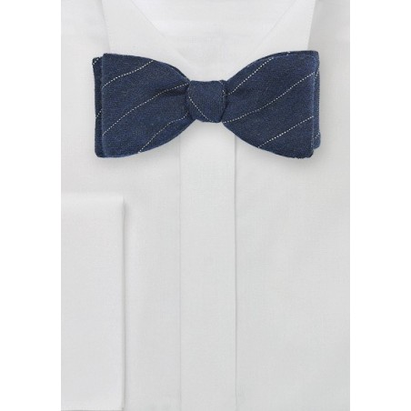 Blue Wool Bow Tie with Narrow Stripe