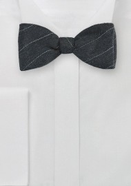 Charcoal Gray Wool Bow Tie with Pencil Stripe
