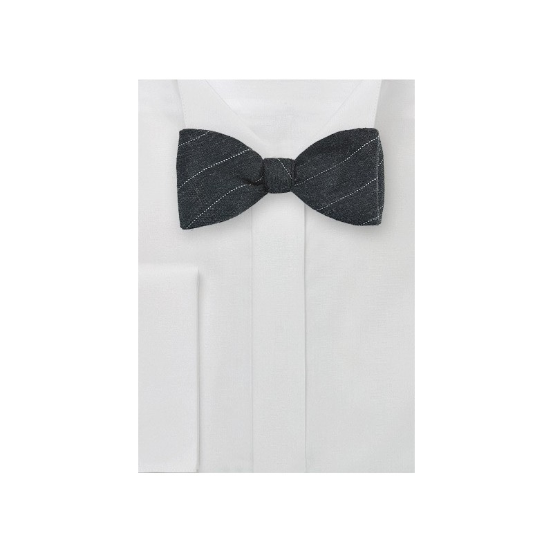Charcoal Gray Wool Bow Tie with Pencil Stripe
