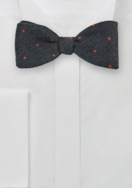 Smoke Gray Wool Bow Tie with Orange Dots
