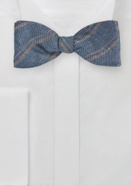 Steel Blue Linen Striped Bow Tie