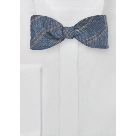 Steel Blue Linen Striped Bow Tie