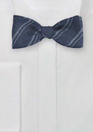 Dapper Blue Linen Bow Tie with Stripes