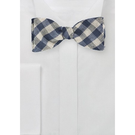 Gingham Check Bow Tie in Blue and Beige