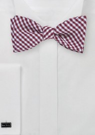 Burgundy and White Gingham Bow Tie