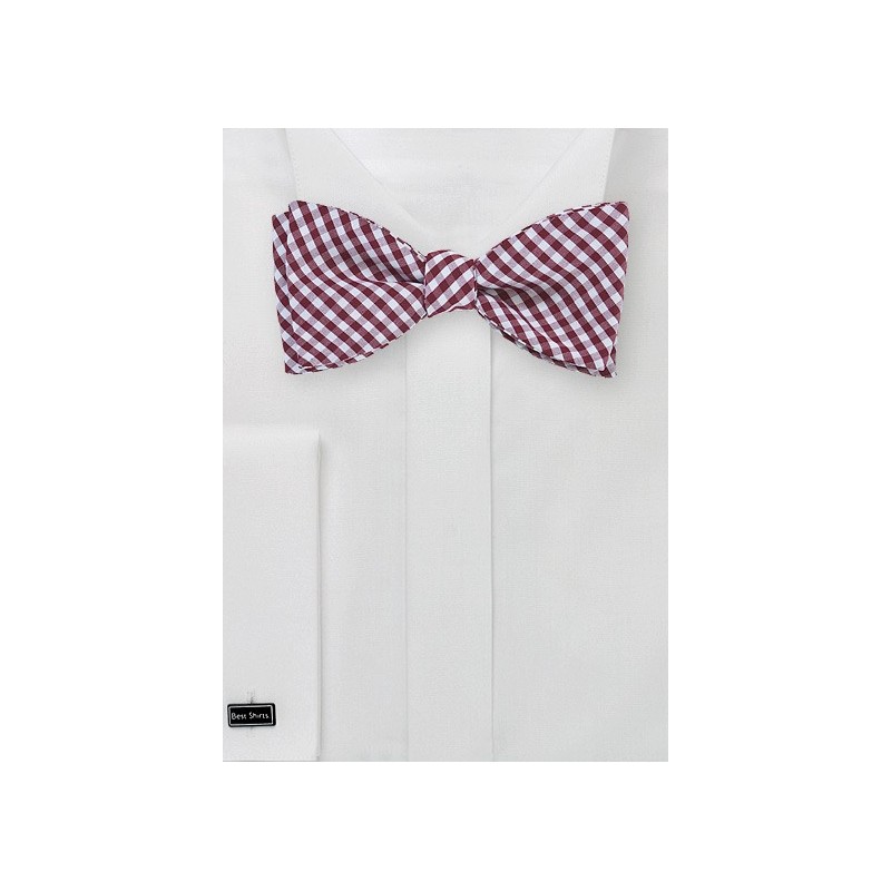 Burgundy and White Gingham Bow Tie