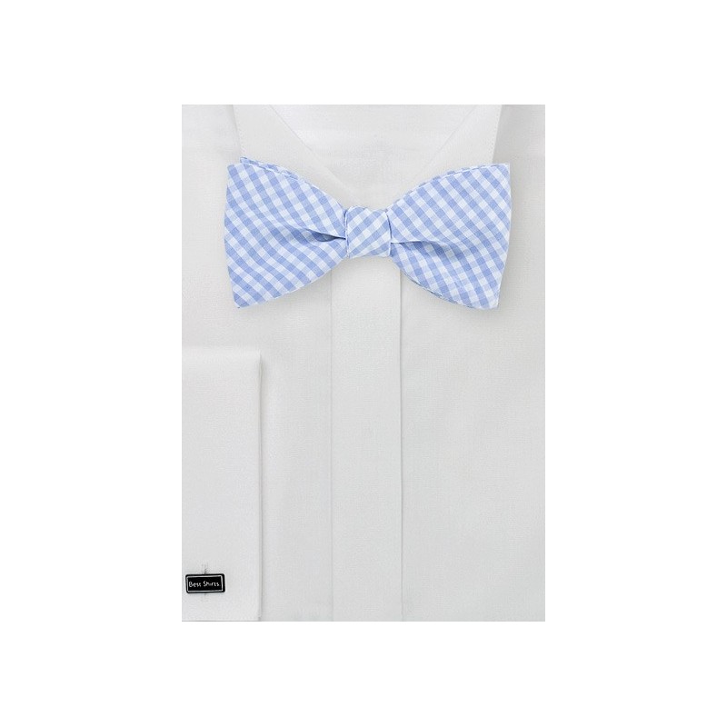 Light Blue Cotton Bow Tie with Micro Checks
