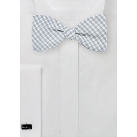 Silver and White Micro Check Bow Tie