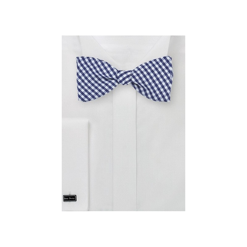 Navy and White Gingham Bow Tie