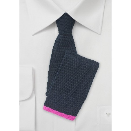 Navy Knit Tie with Hot Pink Tip