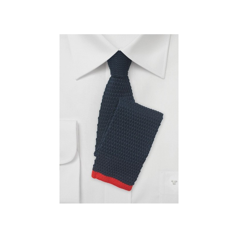 Navy Blue Knit Tie with Red Tip
