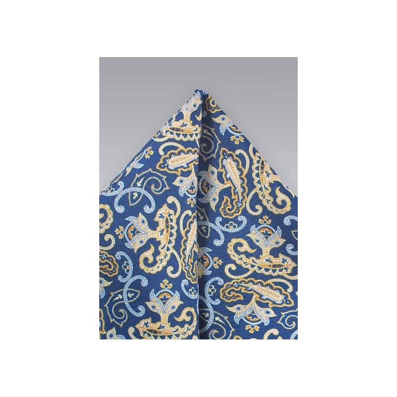 Summer Paisley Pocket Square in Blue and Yellow