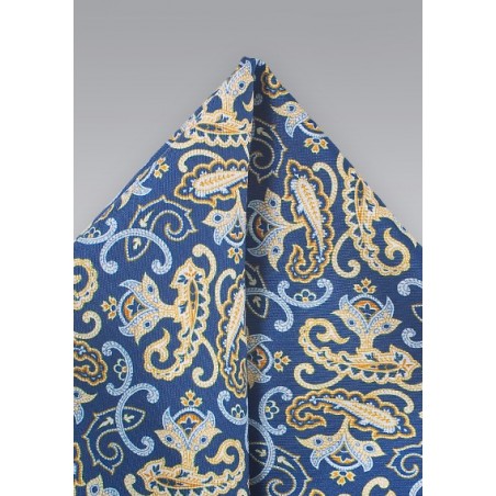 Summer Paisley Pocket Square in Blue and Yellow