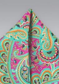Paisley Pocket Square in Pink and Mint