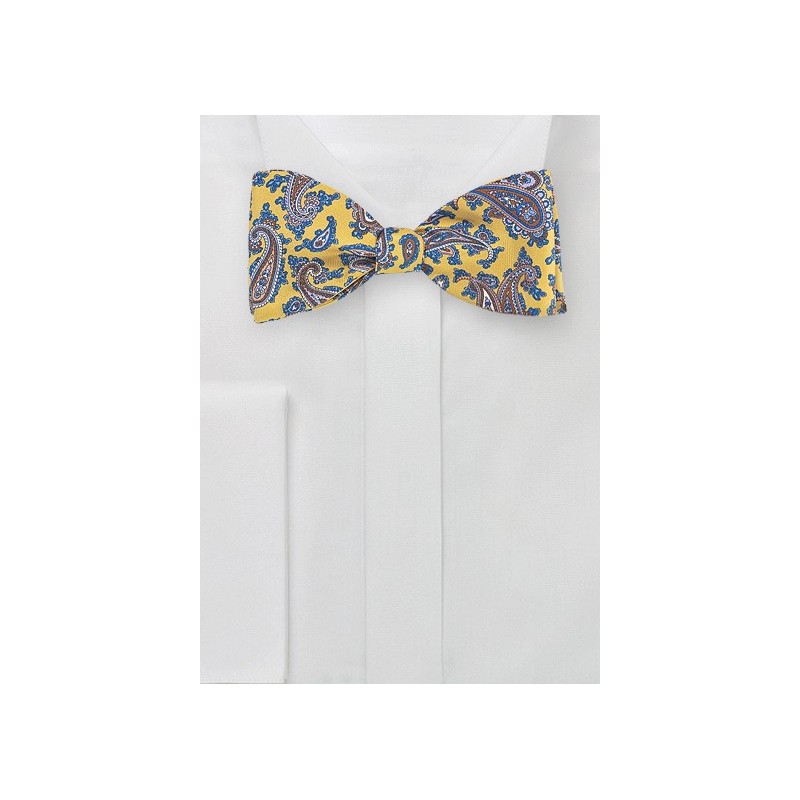 Yellow and Blue Paisley Bow Tie