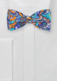 Art Nouveau Print Bow Tie in Orange and Turquoise