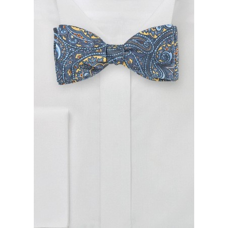 Moroccan Paisley Bow Tie in Yellow and Blue