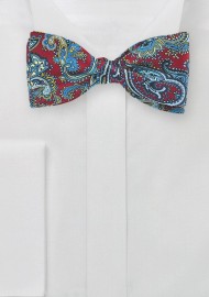 Cherry Red and Blue Paisley Bow Tie