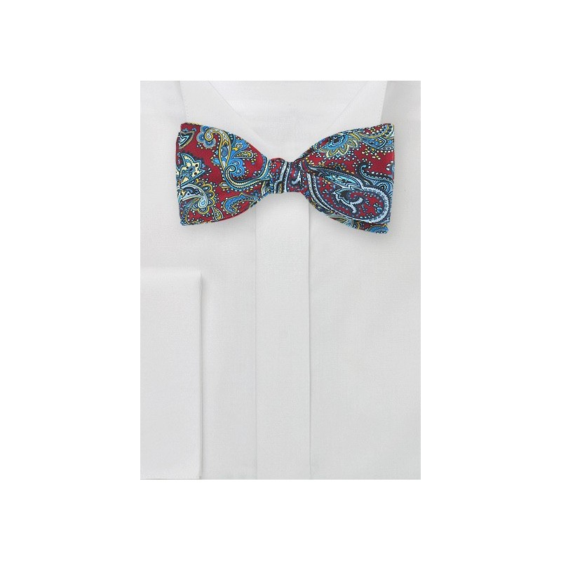 Cherry Red and Blue Paisley Bow Tie