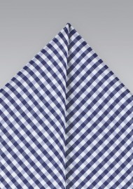 Cotton Gingham Pocket Square in Navy