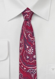 Slim Cut Paisley Tie in Bold Red