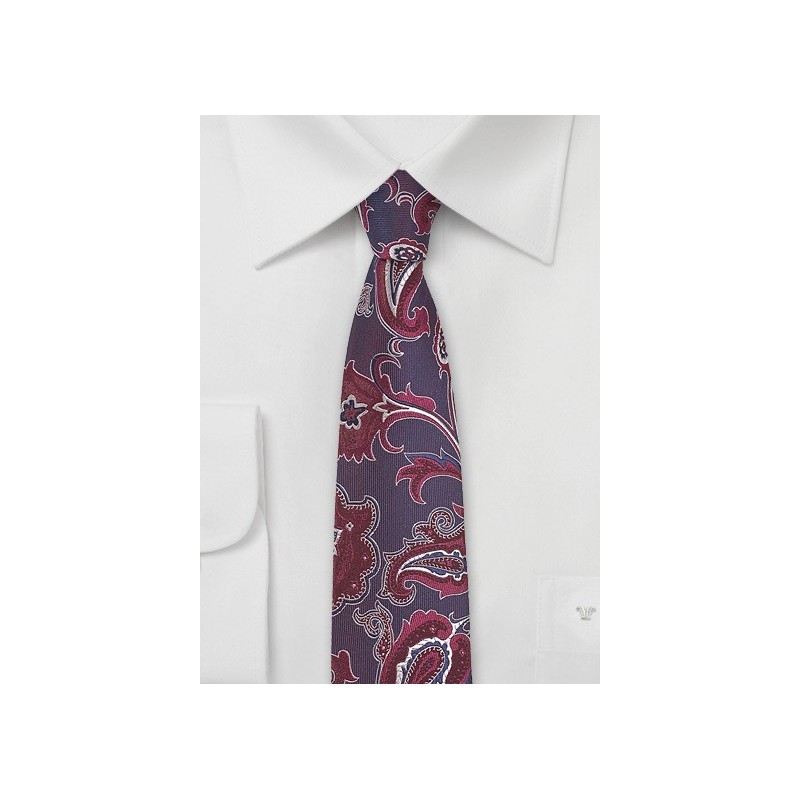 Modern Paisley Silk Tie in Wine Red