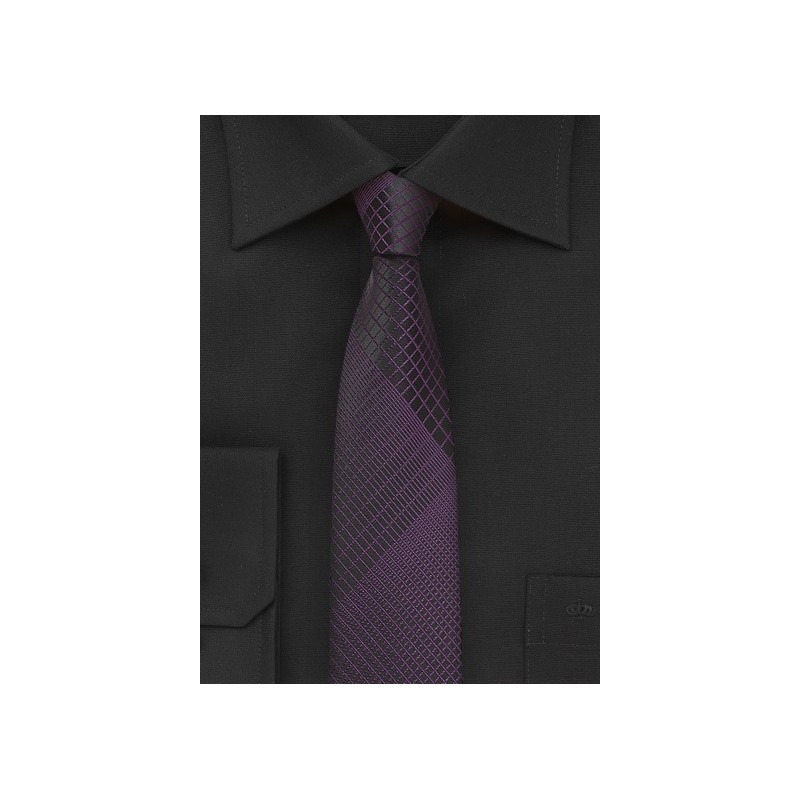 Black and Purple Skinny Tie with Modern Plaid Design