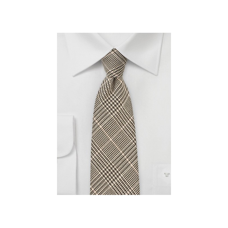 Glen Check Wool Tie in Brown