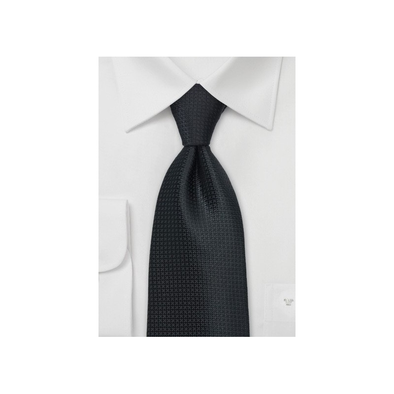 Textured Black Silk Tie in XL Length