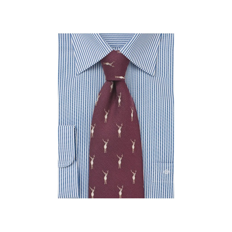 Maroon Red Tie with Stags