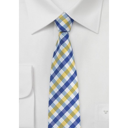 Gingham Tie in Bright Yellow and Light Blue
