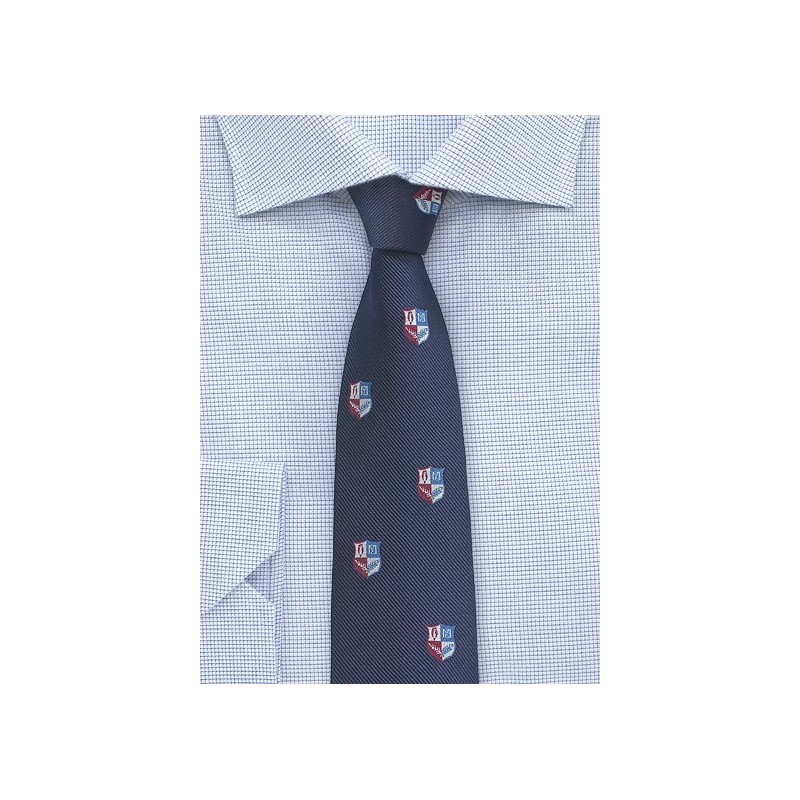 Repp Textured Tie in Navy with Crests