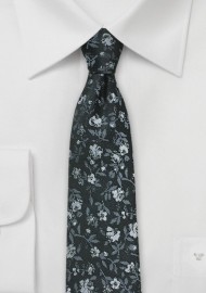 Charcoal and Silver Floral Silk Tie