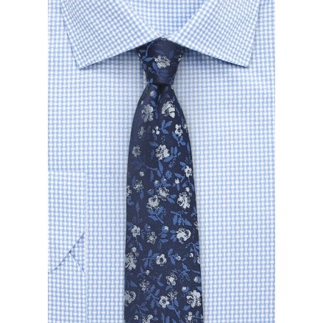 Navy Blue Skinny Floral Tie