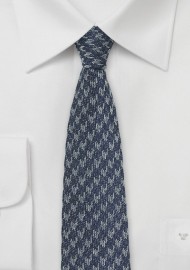 Silk Denim Tie with Houndstooth Design