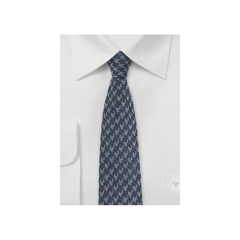 Silk Denim Tie with Houndstooth Design