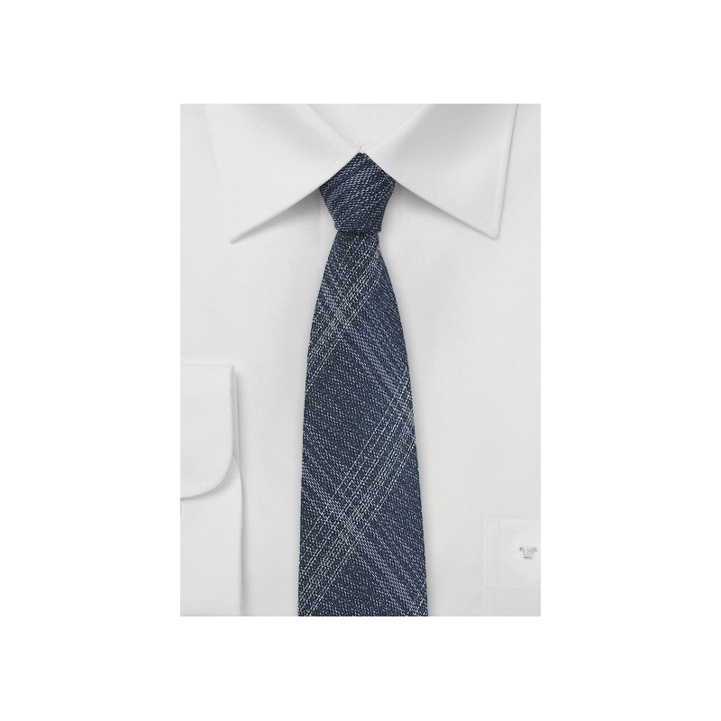 Skinny Denim Silk Tie with Windowpane Checks