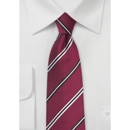 Classic Silk Tie in Deep Red with Black and Silver Stripes