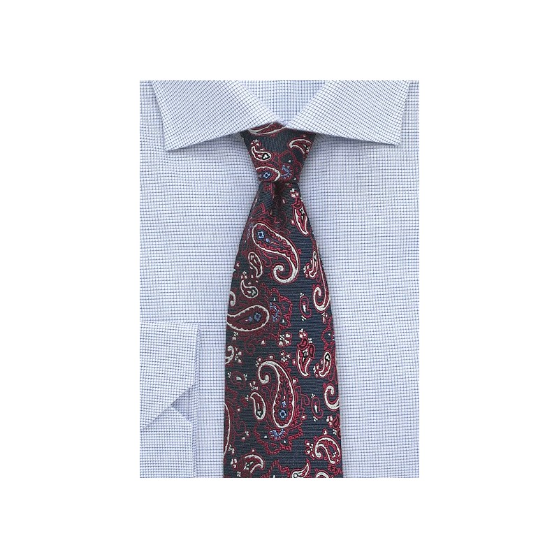 Navy and Red Paisley Necktie