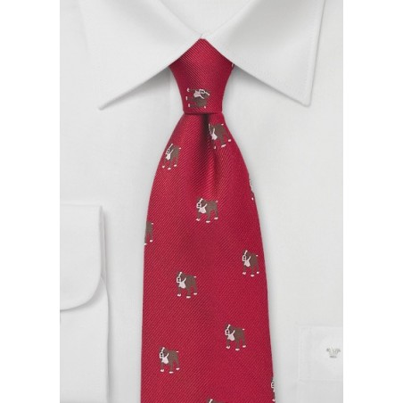 Silk Tie in Red with Woven Bulldogs