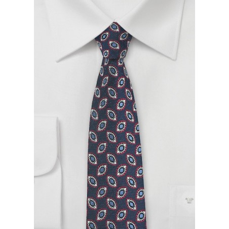 Dark Navy Foulard Skinny Tie