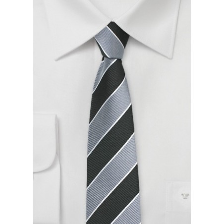 Repp Stripe Skinny Tie in Silver and Black