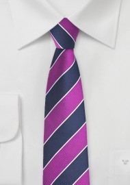 Preppy Skinny Striped Tie in Grape and Navy